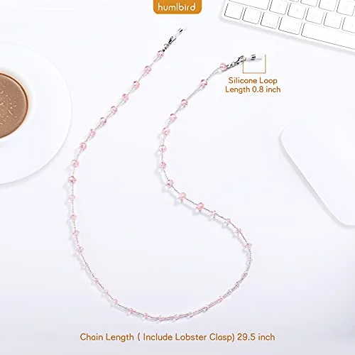 EYEGLASS CHAIN 27" PINK AB CRYSTAL Beaded Holder Strap Reading Glasses Lanyard 3