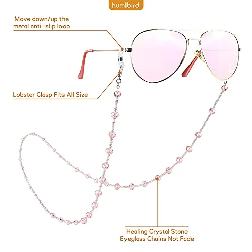 EYEGLASS CHAIN 27" PINK AB CRYSTAL Beaded Holder Strap Reading Glasses Lanyard 4