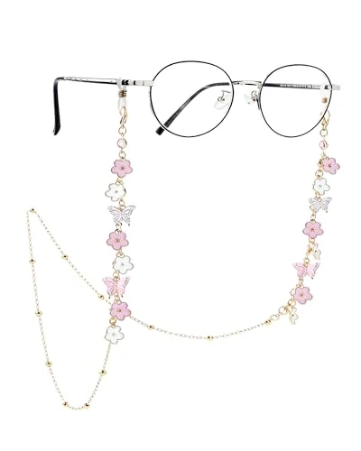 EYEGLASS CHAIN 27" PINK AB FLOWER Beaded Holder Strap Reading Glasses Lanyard BL