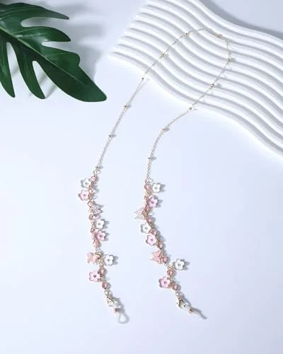 EYEGLASS CHAIN 27" PINK AB FLOWER Beaded Holder Strap Reading Glasses Lanyard BL 3