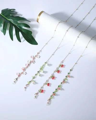EYEGLASS CHAIN 27" PINK AB FLOWER Beaded Holder Strap Reading Glasses Lanyard BL 4