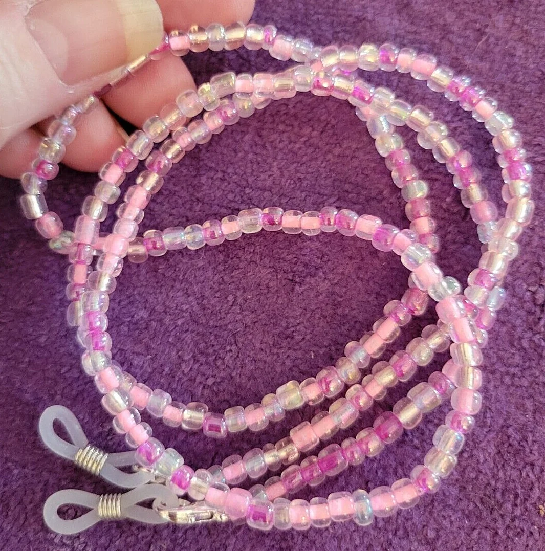 Eyeglasses Lanyard Glass Beaded 27" Pretty In Pink Bead Glasses Chain