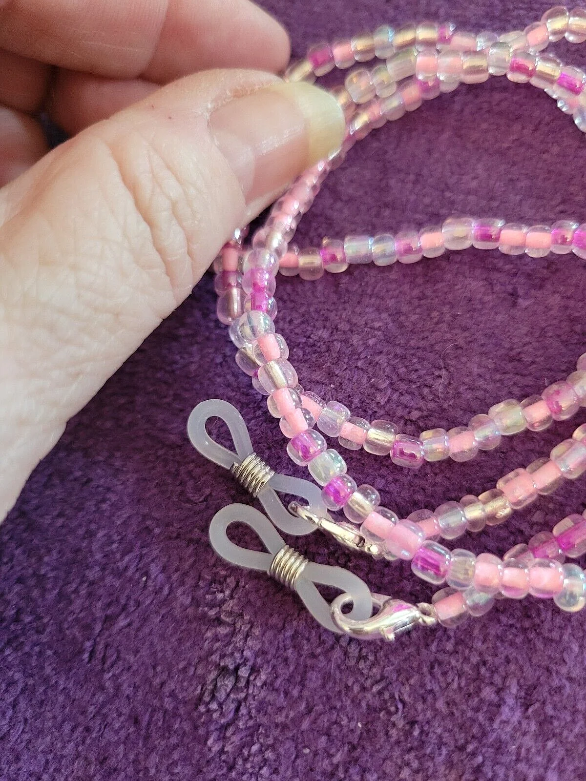 Eyeglasses Lanyard Glass Beaded 27" Pretty In Pink Bead Glasses Chain 2