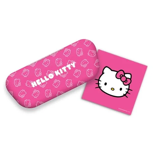 Hello Kitty Eyeglass Case with Matching Cleaning Cloth – Hard Shell Glasses Holder with Soft Velvet Lining - Pink 2
