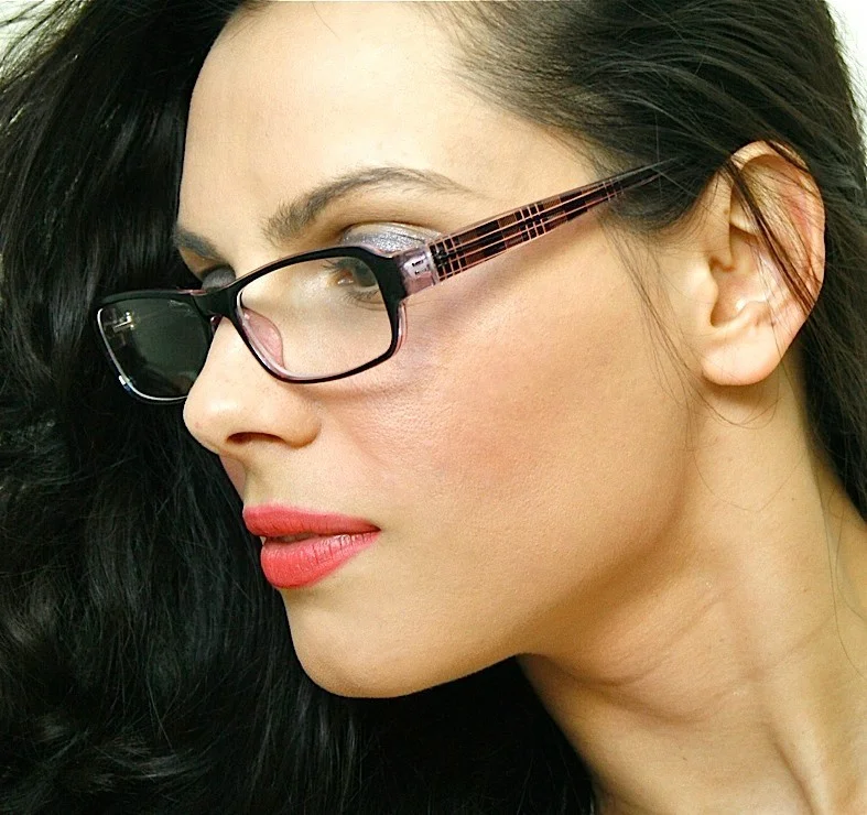 Rectangle Sexy Teacher Clear Lenses Eyeglasses Black Transparent Pink Frame 2