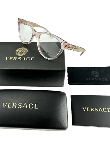 Versace NEW Transparent Pink Womens Cat Eye Frames 53-18-140 Eyeglasses VE3304